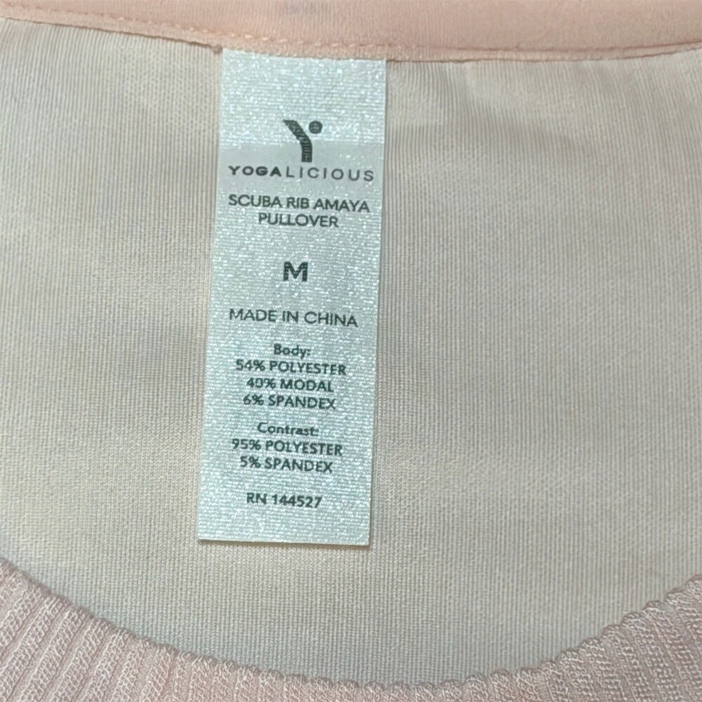 Yogalicious Sweatshirt Womens M Pink Ribbed Crewneck Pullover Pockets - Picture 2 of 7